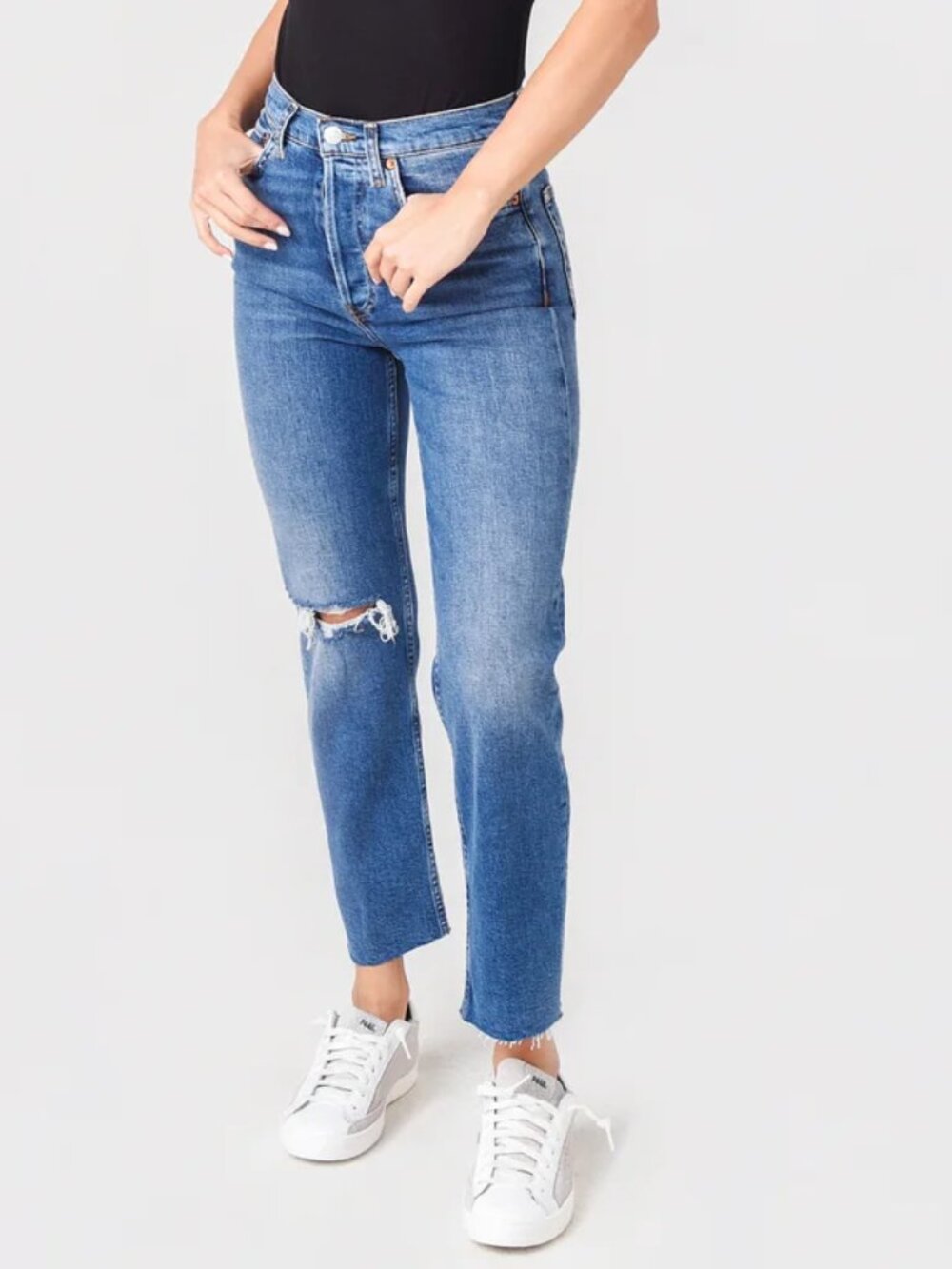 RE / DONE 70s Ultra High Rise Stove Pipe Jeans in Vintage Indigo Women Size 25